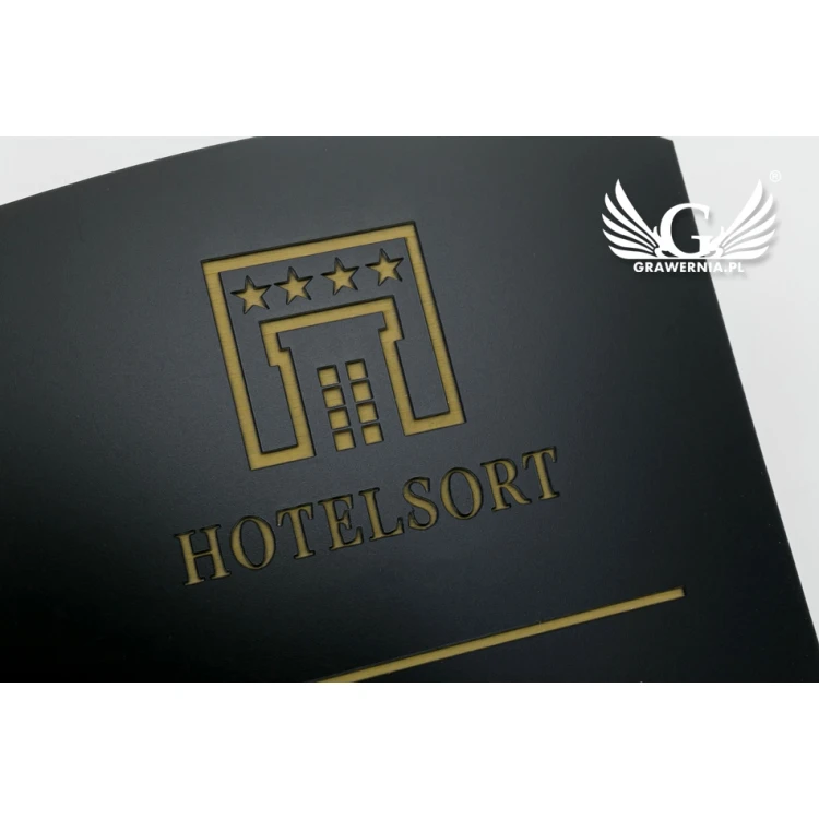 Door Numbering - Matte Black Exterior with Gold Engraving - ND023 - Size 150x70mm