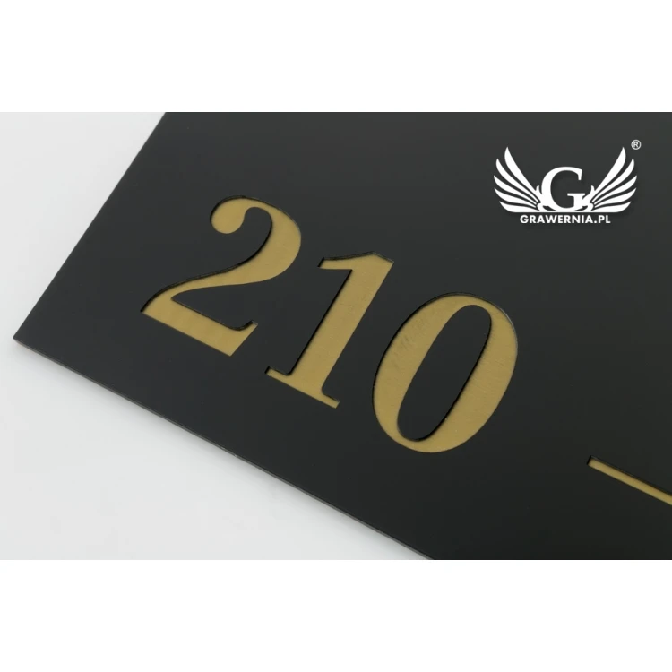 Door Numbering - Matte Black Exterior with Gold Engraving - ND023 - Size 150x70mm