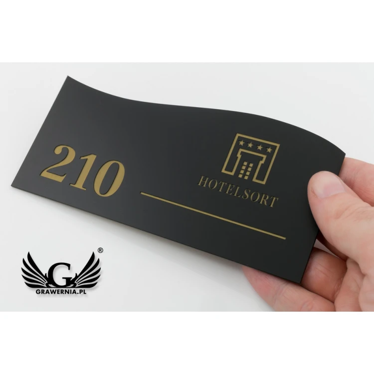 Door Numbering - Matte Black Exterior with Gold Engraving - ND023 - Size 150x70mm