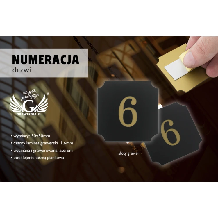 Door Numbering - Matte Black Exterior with Gold Engraving - ND016 - Size 50x50mm
