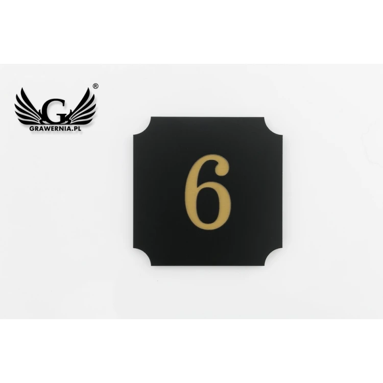 Door Numbering - Matte Black Exterior with Gold Engraving - ND016 - Size 50x50mm