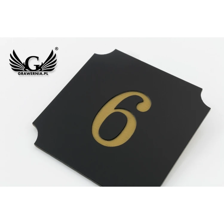 Door Numbering - Matte Black Exterior with Gold Engraving - ND016 - Size 50x50mm
