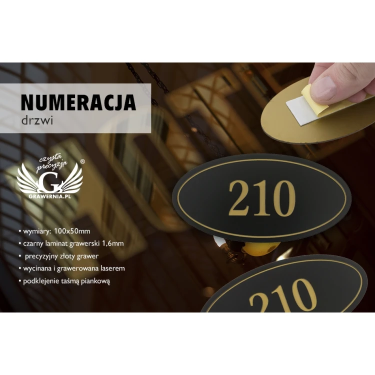 Door Numbering - ELIPSA - Matte Black Exterior with Gold Engraving - ND021 - Size 100x50mm