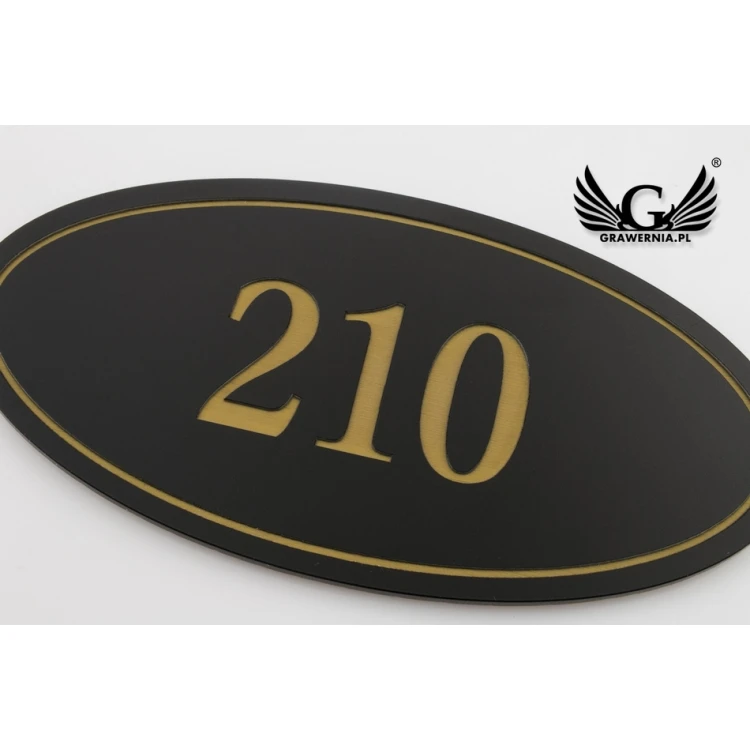 Door Numbering - ELIPSA - Matte Black Exterior with Gold Engraving - ND021 - Size 100x50mm