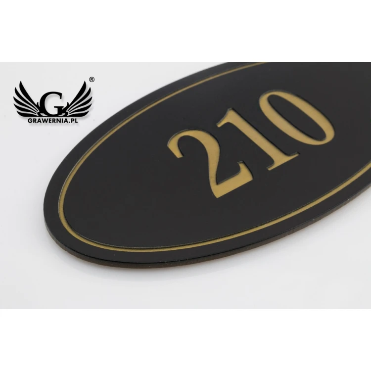 Door Numbering - ELIPSA - Matte Black Exterior with Gold Engraving - ND021 - Size 100x50mm