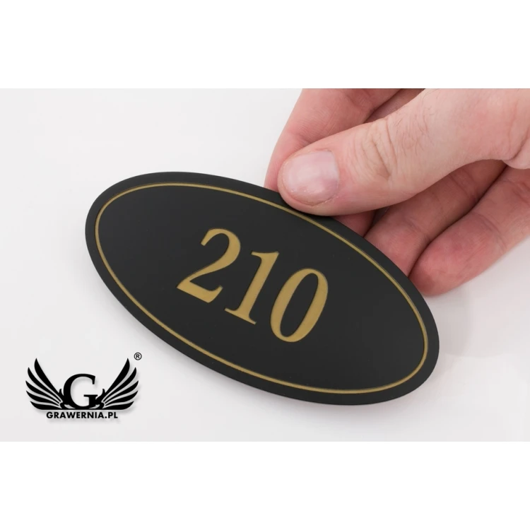 Door Numbering - ELIPSA - Matte Black Exterior with Gold Engraving - ND021 - Size 100x50mm