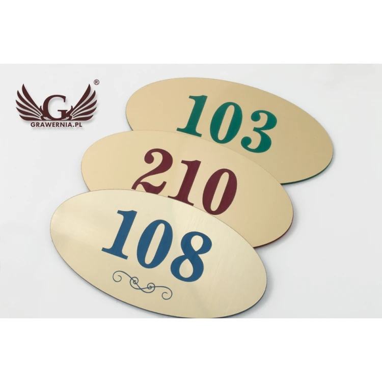 Door Numbering - ELIPSA - Gold with Colorful Engraving - ND020 - Size 100x50mm