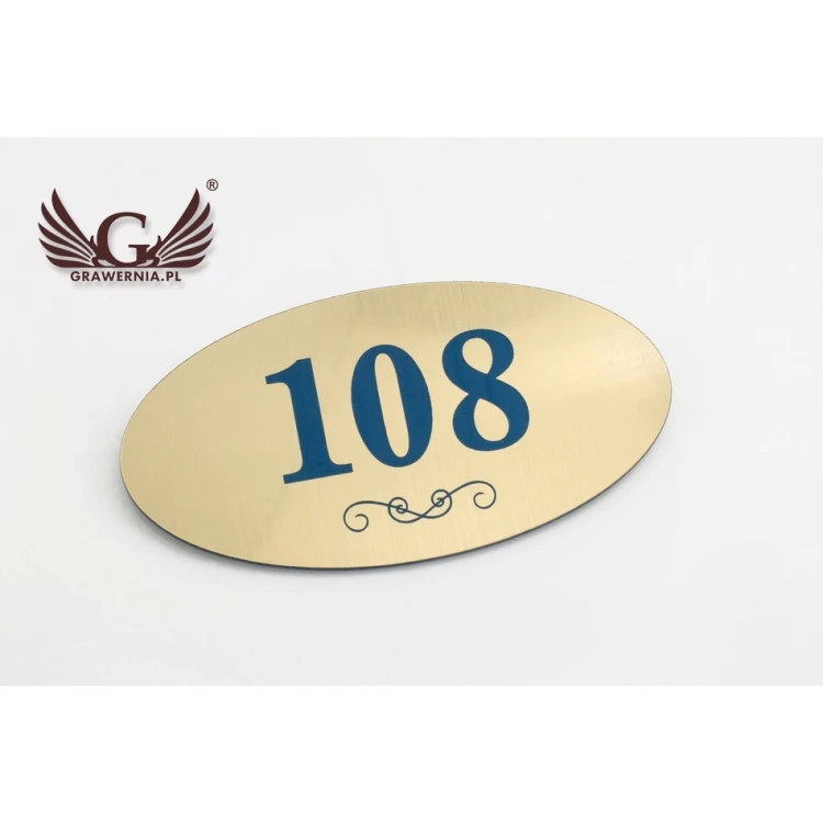 Door Numbering - ELIPSA - Gold with Colorful Engraving - ND020 - Size 100x50mm