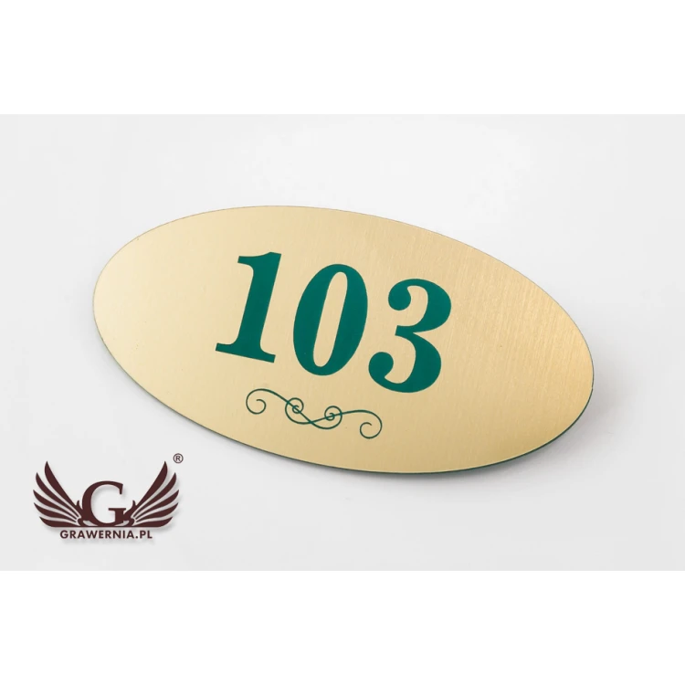 Door Numbering - ELIPSA - Gold with Colorful Engraving - ND020 - Size 100x50mm