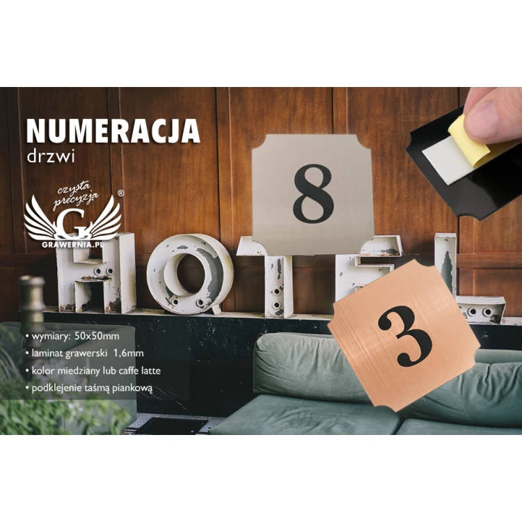 Door Numbering - Copper or Caffe Latte - ND017 - Size 50x50mm