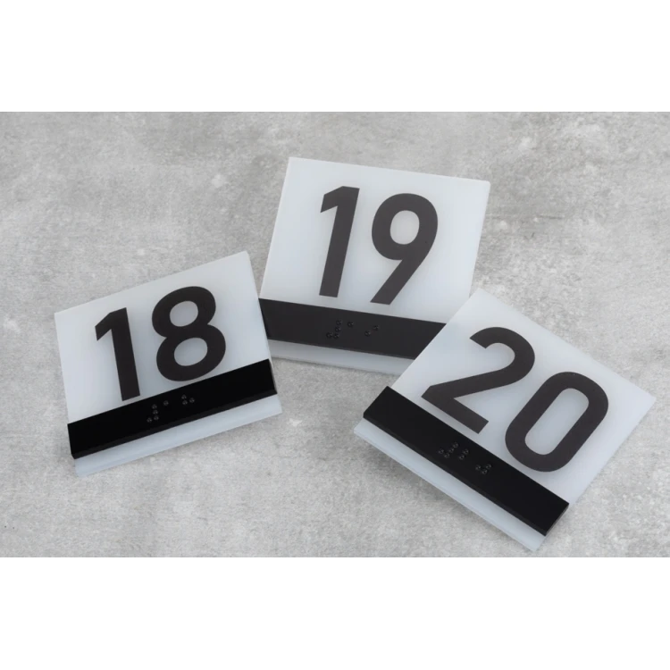 Numbering - Braille lettering plaque - size 75x75mm - frosted acrylic and ADA - NORD - TAB330