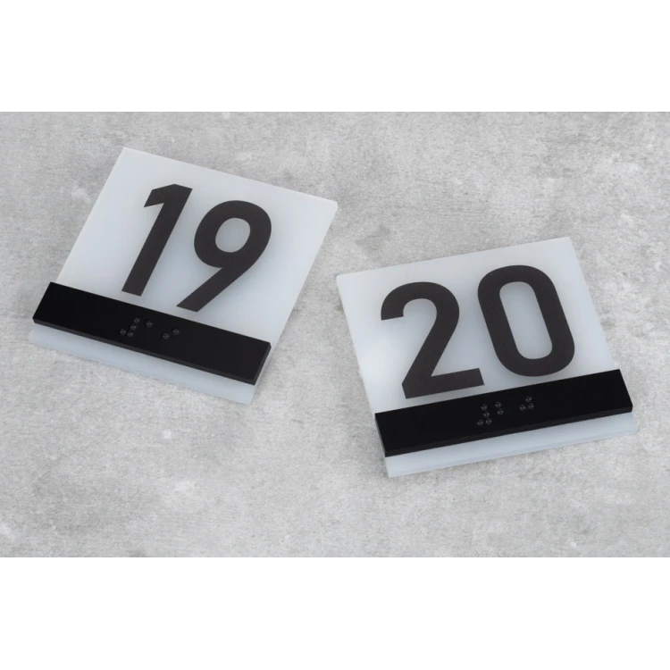 Numbering - Braille lettering plaque - size 75x75mm - frosted acrylic and ADA - NORD - TAB330