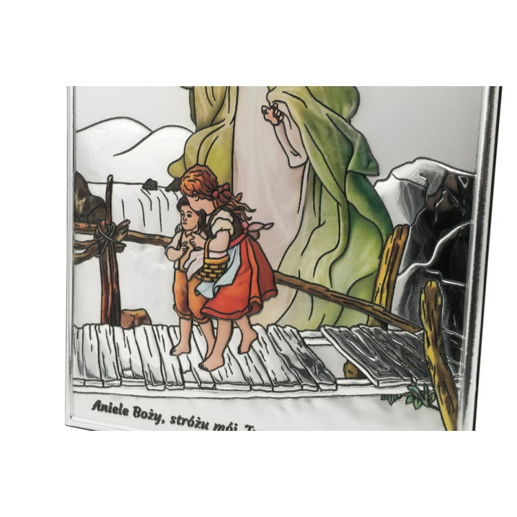 Silver Guardian Angel Picture on a Bridge, size 11.5x16cm - DS41/2XC