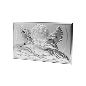 Silver Picture of Angel over Baby, dimensions 15x9cm - 81288/3X