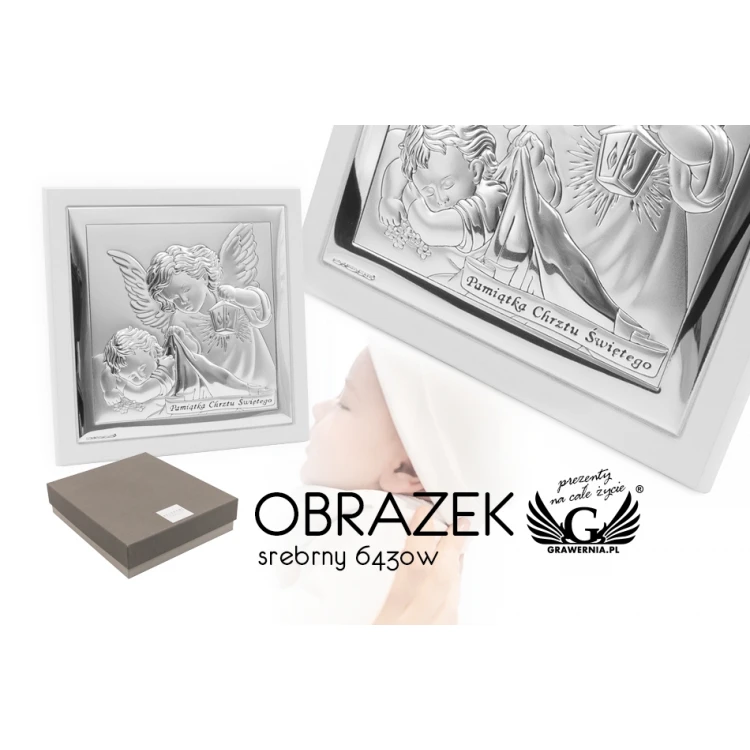 Silver Picture of Angel with Lantern with Signature 14x14 cm - 6430/2XW
