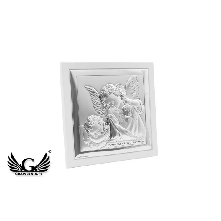 Silver Picture of Angel with Lantern with Signature 14x14 cm - 6430/2XW