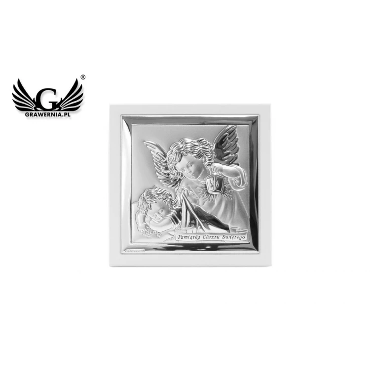 Silver Picture of Angel with Lantern with Signature 14x14 cm - 6430/2XW