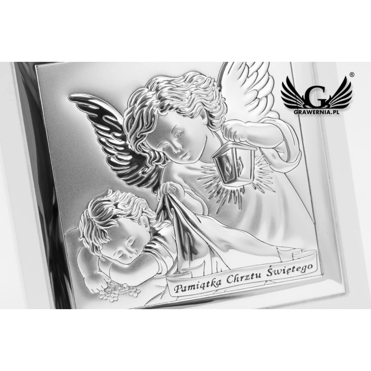 Silver Picture of Angel with Lantern with Signature 14x14 cm - 6430/2XW