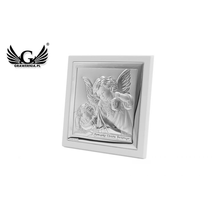 Silver Picture of Angel with Lantern with Signature 14x14 cm - 6430/2XW