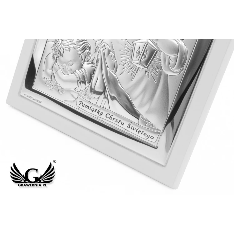 Silver Picture of Angel with Lantern with Signature 14x14 cm - 6430/2XW