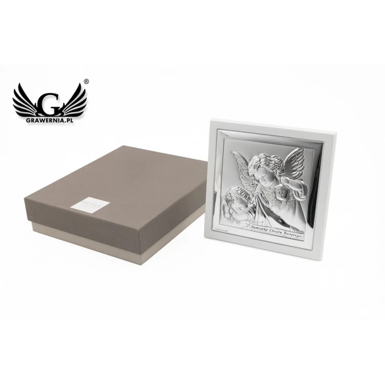 Silver Picture of Angel with Lantern with Signature 14x14 cm - 6430/2XW