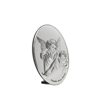 Silver Picture of Angel with Lantern over Child, size 10.5x14.5cm - DS27/2