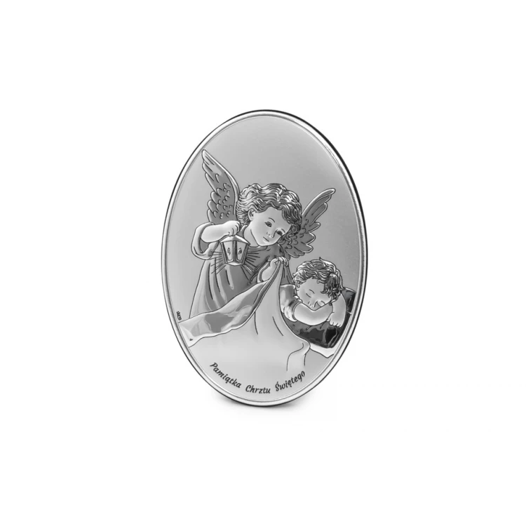 Silver Picture of Angel with Lantern over Child, size 10.5x14.5cm - DS27/2