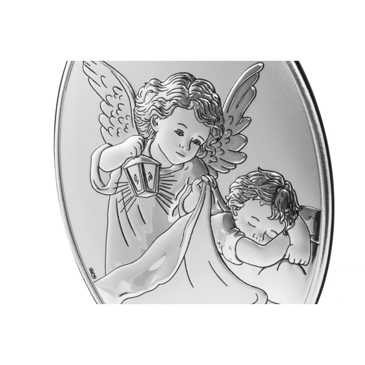 Silver Picture of Angel with Lantern over Child, size 10.5x14.5cm - DS27/2