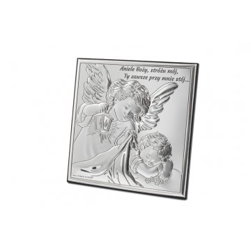 Silver Picture of Angel with Lantern over Child, size 12x12cm - 6730S/2X