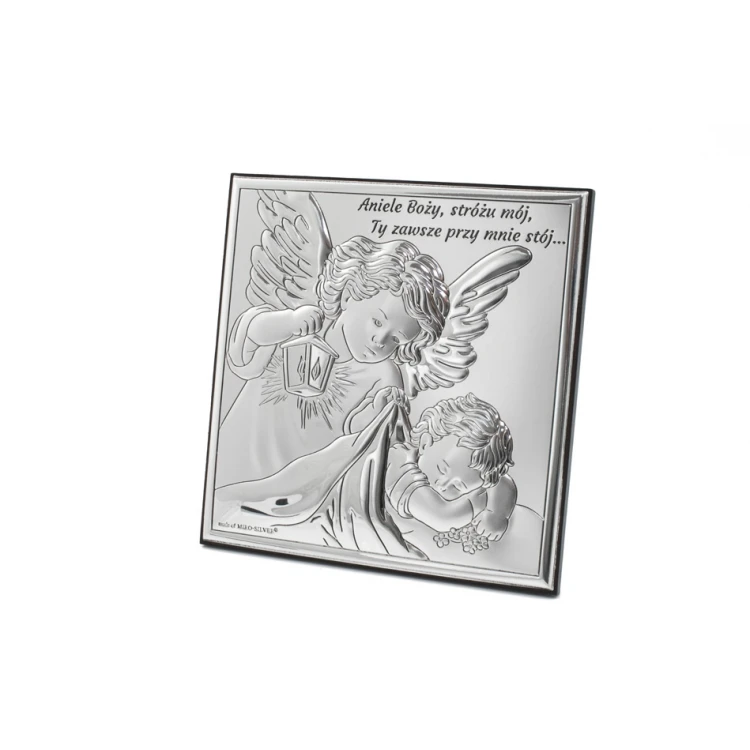 Silver Picture of Angel with Lantern over Child, size 12x12cm - 6730S/2X