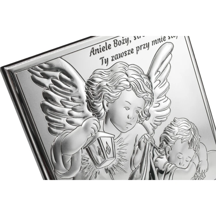 Silver Picture of Angel with Lantern over Child, size 12x12cm - 6730S/2X