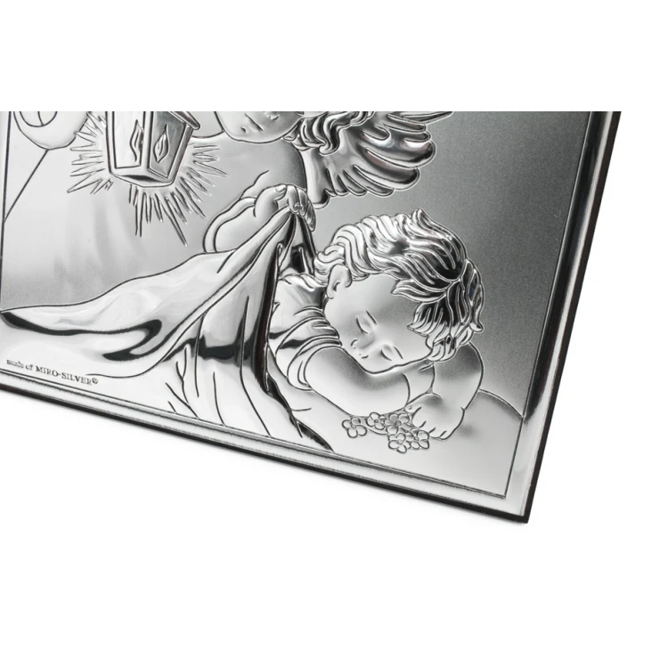 Silver Picture of Angel with Lantern over Child, size 12x12cm - 6730S/2X
