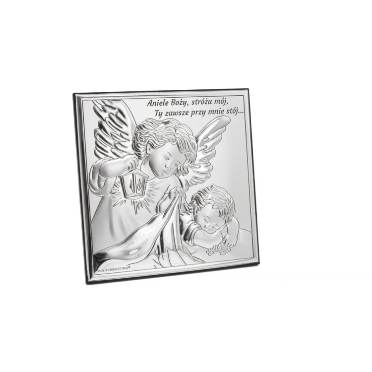 Silver Picture of Angel with Lantern over Child, size 12x12cm - 6730S/2X
