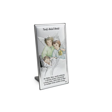 Silver Picture of Angels with Lantern over Child 7.5x15 cm - DS22C/2C