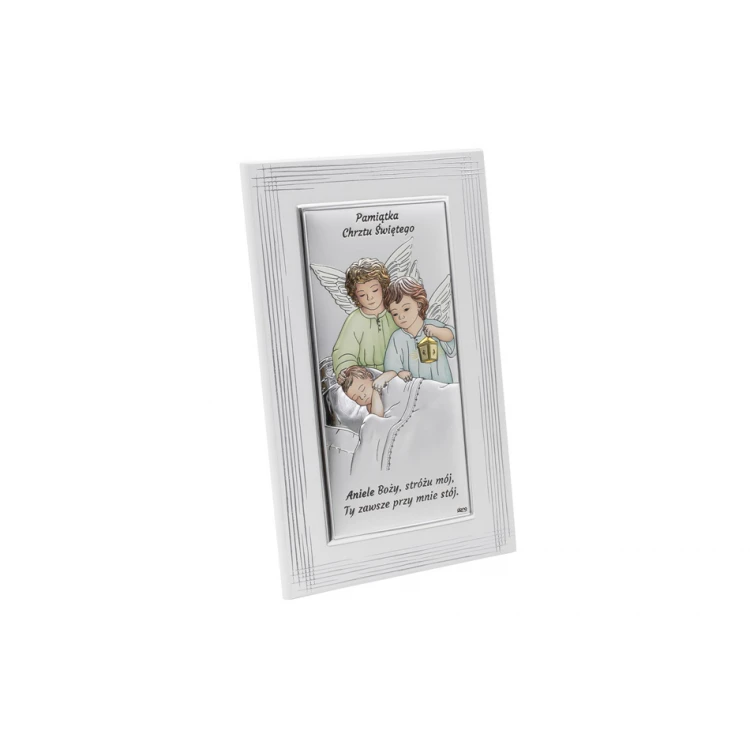 Silver Picture of Angels with Lantern over Child, size 12x19cm - DS21F/2C
