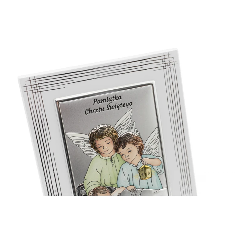 Silver Picture of Angels with Lantern over Child, size 12x19cm - DS21F/2C