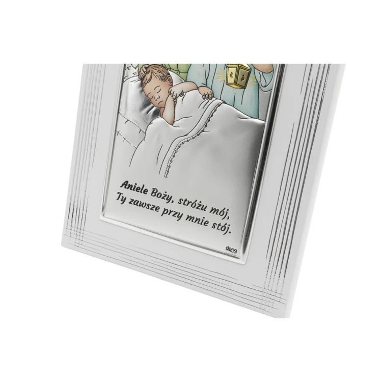 Silver Picture of Angels with Lantern over Child, size 12x19cm - DS21F/2C