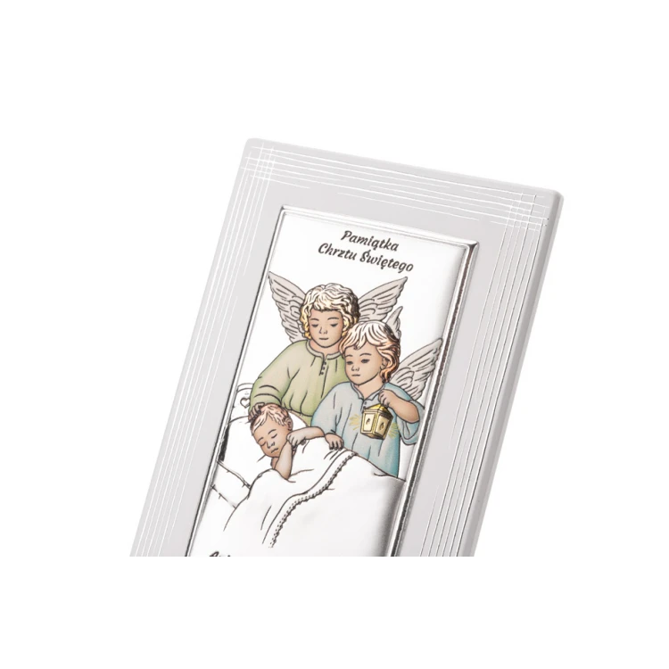 Silver Picture of Angels with Lantern over Child, size 8x13cm - DS21F/1C