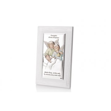 Silver Picture of Angels with Lantern over Child, size 8x13cm - DS21F/1C