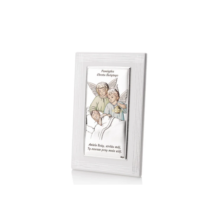 Silver Picture of Angels with Lantern over Child, size 8x13cm - DS21F/1C