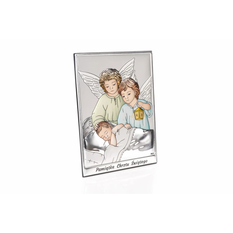 Silver Picture of Angels with Lantern over Child 10x14cm - DS09/2C