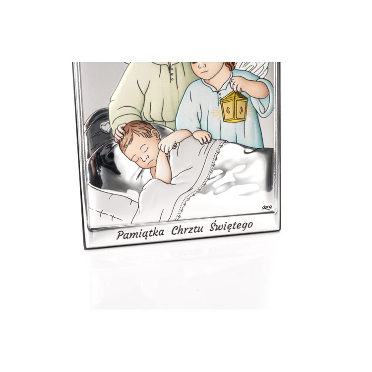 Silver Picture of Angels with Lantern over Child 10x14cm - DS09/2C