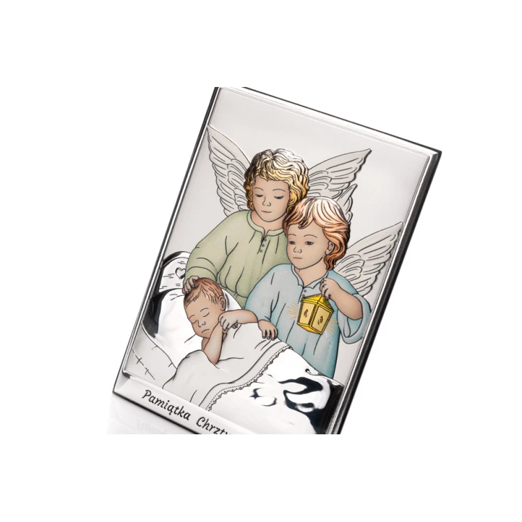Silver Picture of Angels with Lantern over Child 10x14cm - DS09/2C