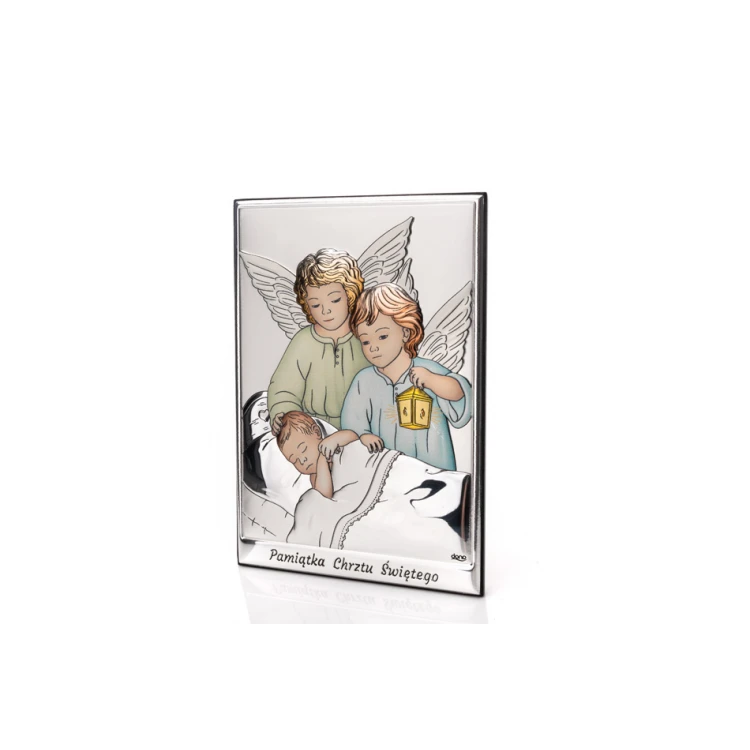 Silver Picture of Angels with Lantern over Child 10x14cm - DS09/2C