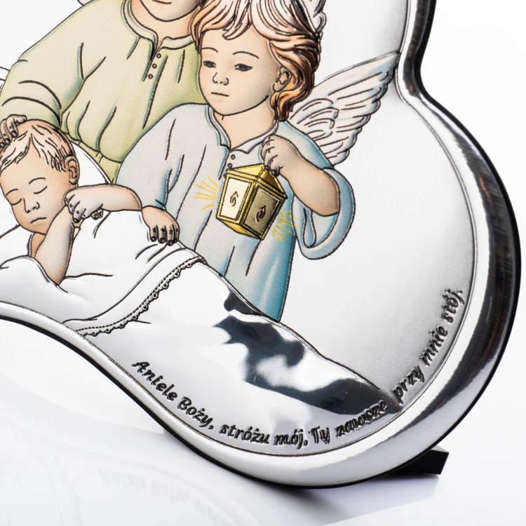 Silver Picture of Angels with Lantern over Child 11x11 cm - Heart - DS24/2C