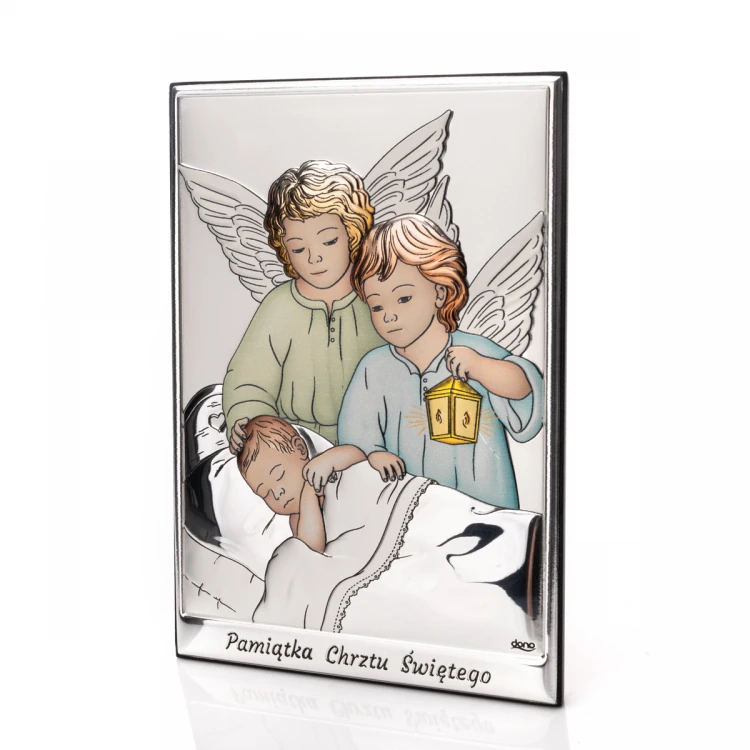 Silver Picture of Angels with Lantern over Child 11x16cm - DS09/2XC
