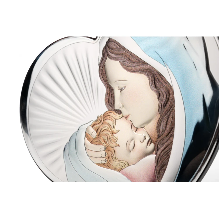 Silver Picture of the Virgin Mary with Child, dimensions 14x12cm - 81295/3COL