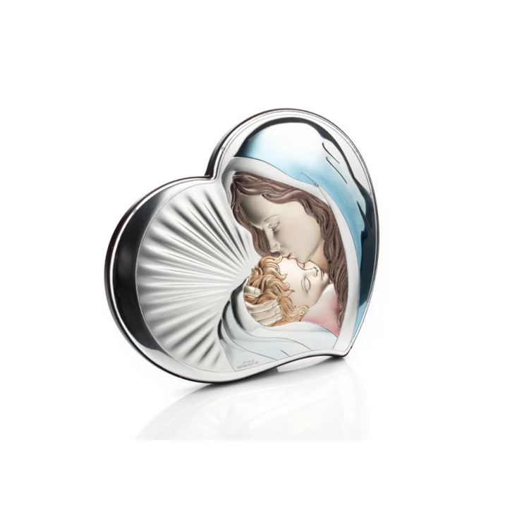 Silver Picture of the Virgin Mary with Child, dimensions 14x12cm - 81295/3COL