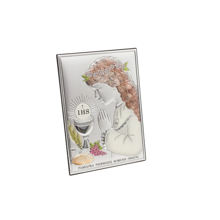 Silver Picture First Holy Communion Souvenir for a Girl size 10x14cm - DS04/2CA