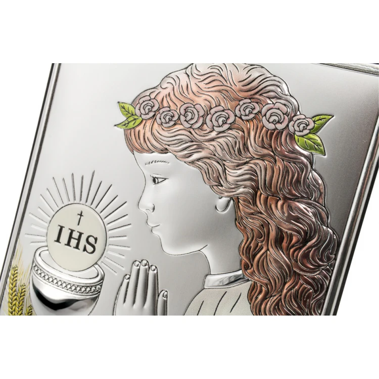 Silver Picture First Holy Communion Souvenir for a Girl size 10x14cm - DS04/2CA